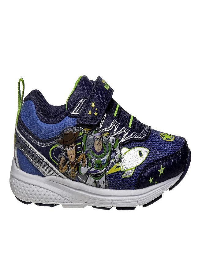 Josmo - Josmo Boys? Toy Story Shoes ? Buzz and Woody Laceless Light-Up Sneakers (Toddler/Little Kid), Size 11 Little Kid, Navy and Green - Image 1