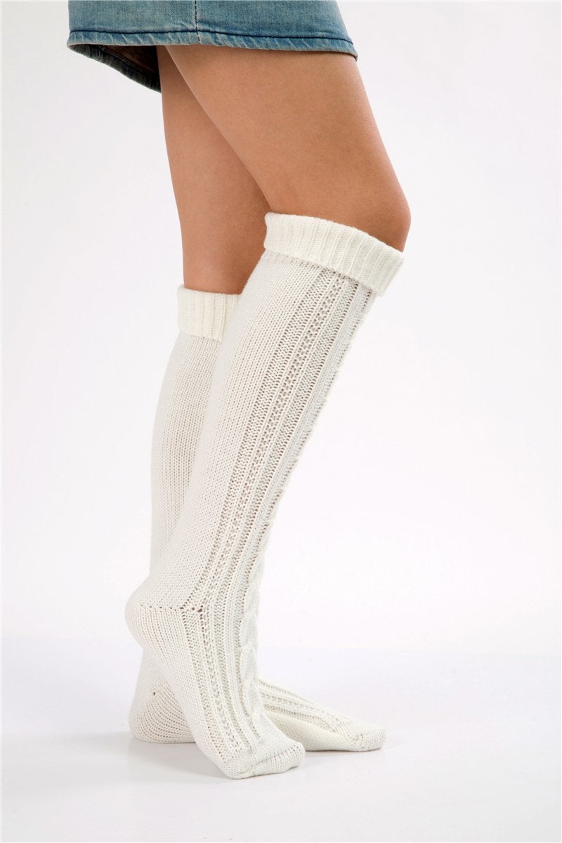 SherryDC Women's Cable Knit Long Boot Socks Over Knee High Winter Leg Warmers,White,One Size - Image 2