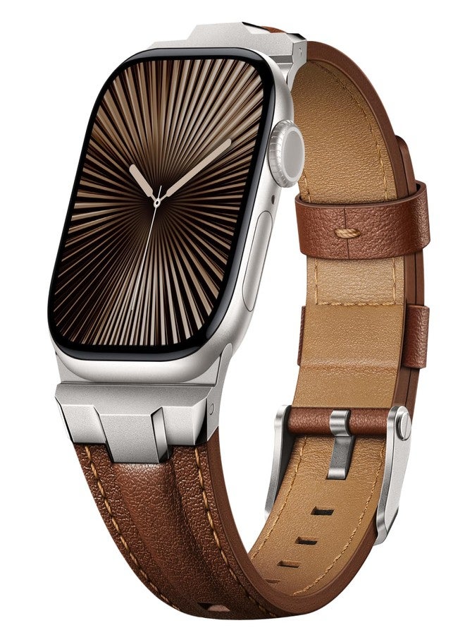 سويتيسبيست أساور جلدية من Suitisbest متوافقة مع ساعة Apple Watch Ultra بمقاسات 49 مم، 46 مم، 45 مم، 44 مم، و42 مم. سوار بديل متين من الجلد الطبيعي مع موصل معدني، مناسب للرجال والنساء، لساعات iWatch Ultra 10، 9، 8، 7، 6، 5، 4، 3، وSE. - Image 1