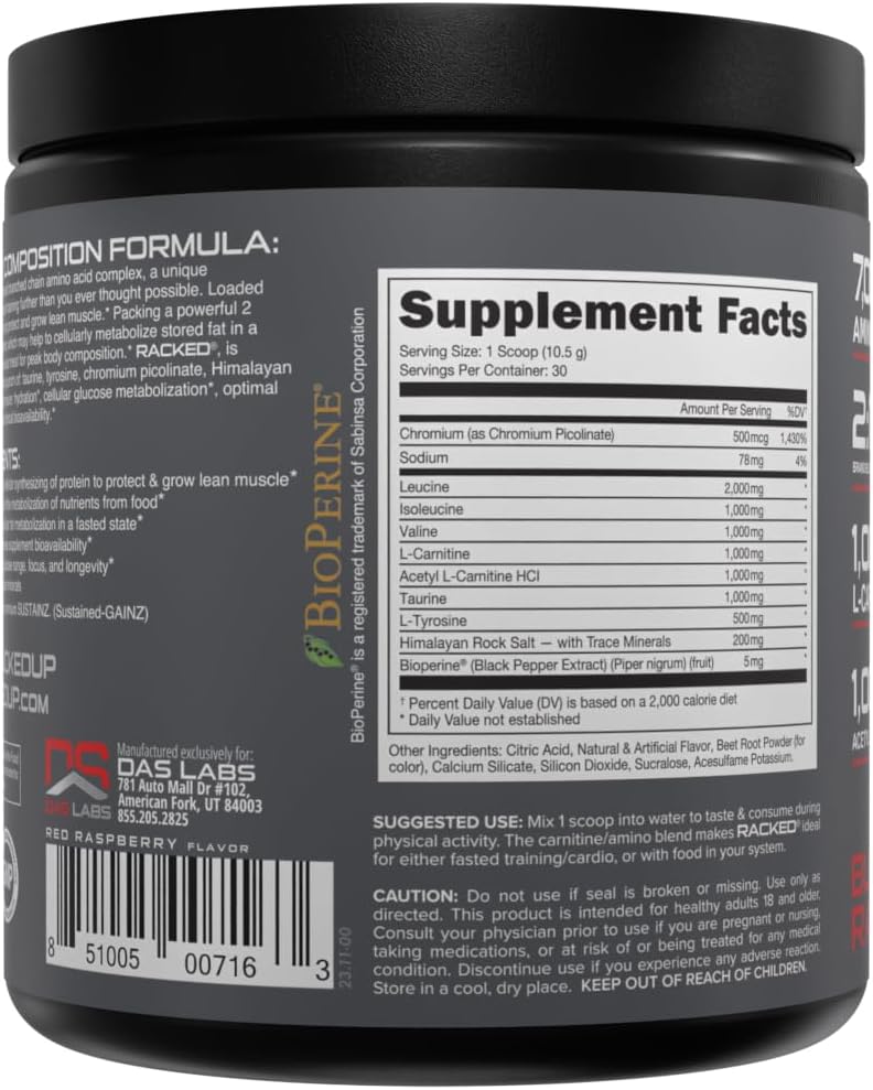 Bucked Up BCAA RACKED Branch Chained Amino Acids  LCarnitine Acetyl LCarnitine GBB  Post Workout Recovery Protein Synthesis Lean Muscle BCAAs That You Can Feel 30 Servings Blood Raz - Image 3