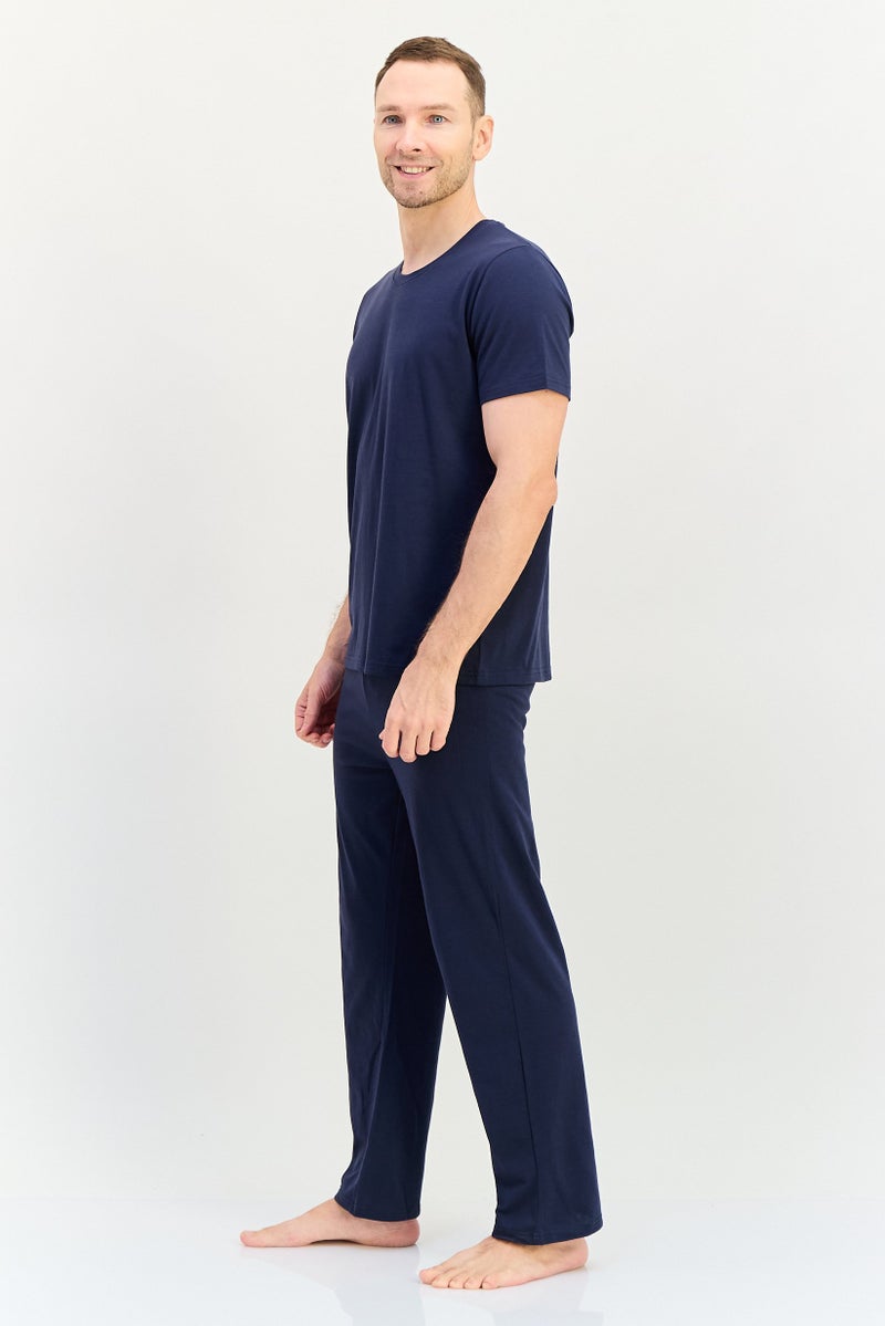 Algspar Men 2 Pieces Solid Top And Pants Pyjama Set, Navy - Image 3