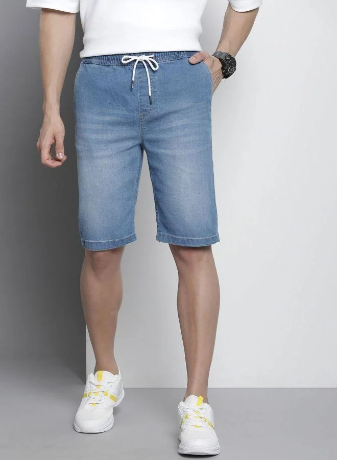 Men Regular Fit Solid Mid-Rise Denim Shorts