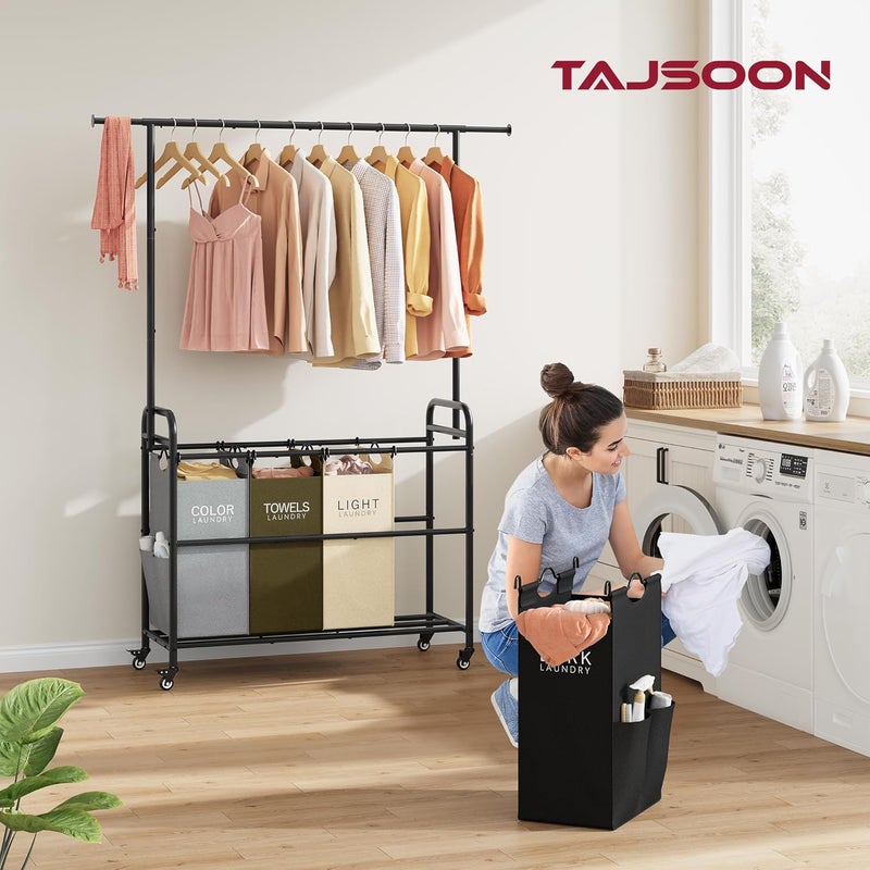 Tajsoon عربة تصنيف الملابس من مزودة برف لتعليق الملابس، 4 سلال تنظيم من نوع “Butler Sorter Basket Organizer”， عربة سلة الملابس مزودة بعجلات دوارة قوية وقابلة للقفل، 4 ألوان - Image 2