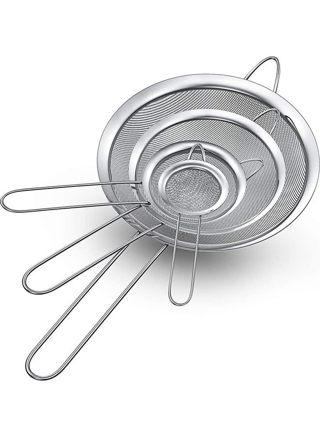 Loquat Set Of 4 Premium Quality Fine Mesh Strainer Silver  - Image 1