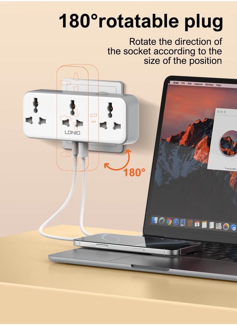 ELTRAZONE 3 Power Socket Extension with Type C PD Port and USB QC3.0 Fast Charging Port – Rotatable Power Strip with Surge Protection, Multi-Device Charging Station, Fast Charge for Smartphones, Laptops, Tablets, Compatible with UAE Plug Types, Compact & Durable Design  - Image 5