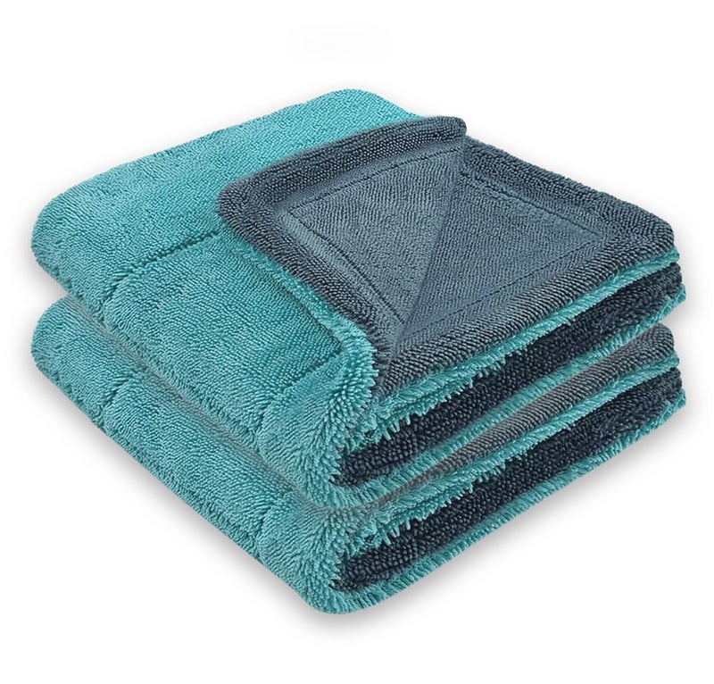 MAX Microfiber Cloth for Car (1200 GSM, 2 Pc, 40x40 cm, Ocean Blue) Fastest Drying Towel, Twisted Loop, Super Absorbent & Lint Free Towel with Edgeless Design for Professional Car Drying & Cleaning - Image 1