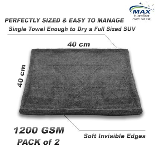 MAX Microfiber Cloth for Car (1200 GSM, 2 Pc, 40x40 cm, Ocean Blue) Fastest Drying Towel, Twisted Loop, Super Absorbent & Lint Free Towel with Edgeless Design for Professional Car Drying & Cleaning - Image 3