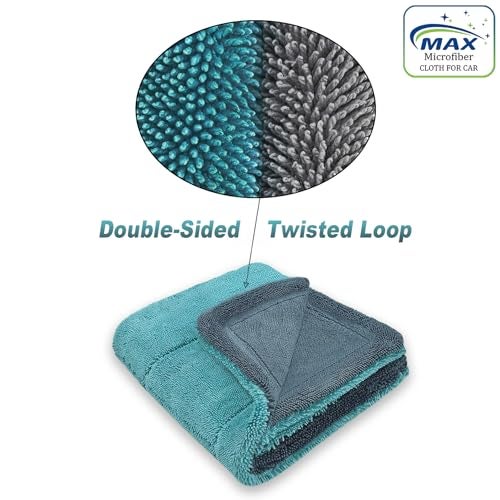 MAX Microfiber Cloth for Car (1200 GSM, 2 Pc, 40x40 cm, Ocean Blue) Fastest Drying Towel, Twisted Loop, Super Absorbent & Lint Free Towel with Edgeless Design for Professional Car Drying & Cleaning - Image 2
