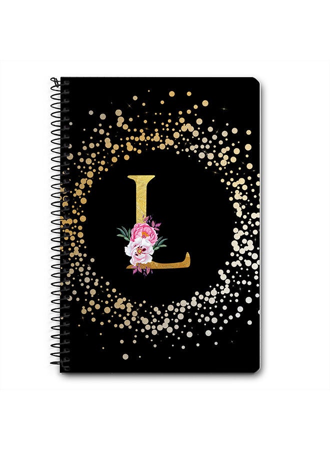 Stylizedd Designer A5 Spiral Notebook Memo Notepad Journal - Custom Monogram Initial Letter Floral Pattern Alphabet - L - Black  - Image 1