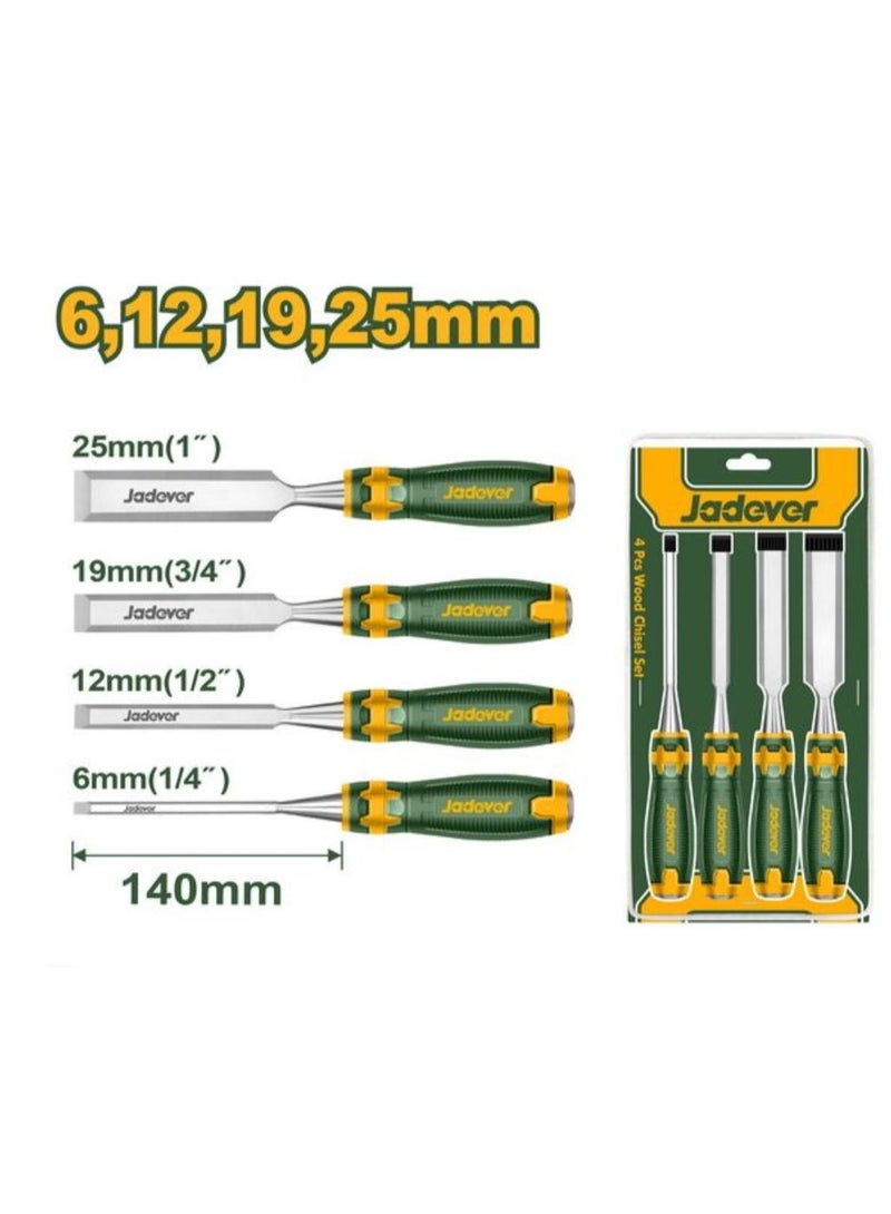 Jadever 4-piece chisel set, fiber hand, 6-12-19-25 mm