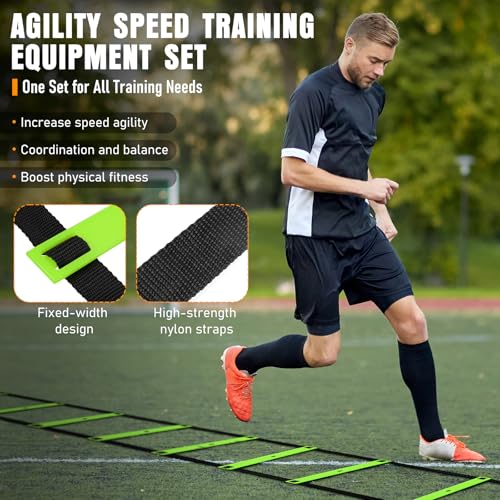 MUROZA Agility Ladder Speed Training Equipment Set-20ft Agility Ladder,12 Soccer Cones,4 Hurdles, Jump Rope, Running Parachute, Basketball Football Soccer Training Equipment for Kids, Youth, Adults(green) - Image 3