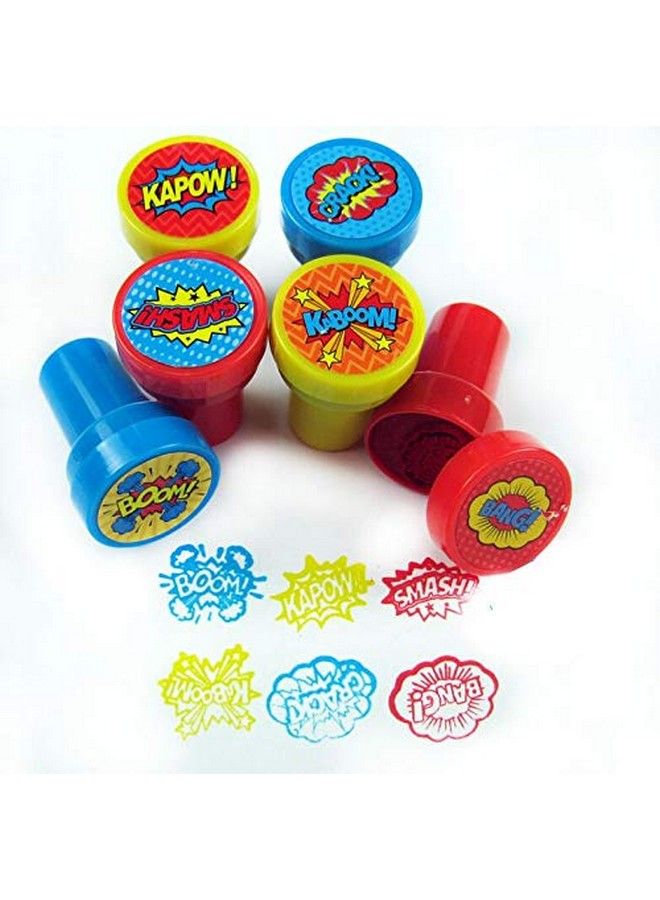 TINYMILLS Tiny Mills 24 Pcs Superhero Assorted Stamps For Kids Self Ink Stamps (12 Different Designs) Superhero Birthday Party, Superhero Party Favors, Goody Bag Filler Treats, Classroom Rewards Teacher Stamps - Image 3