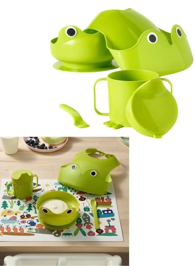 Ikea 4-piece bright green baby set - bib, cup with lid, spoon and bowl, ergonomic design for little hands, dishwasher safe, perfect for teaching baby to eat and drink independently - Image 4