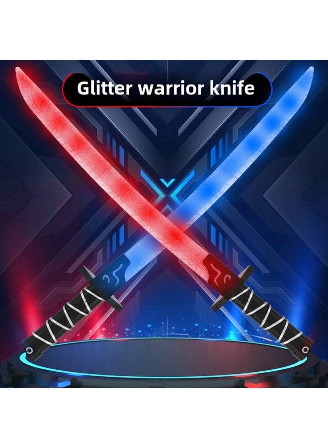 Night Market Stall Explosions Children's Toys Two-in-one Luminous Samurai Sword Colorful Lights Laser Sword Boy Toys-Color:Blue 2 Samurai Knives -Specifications:No Battery