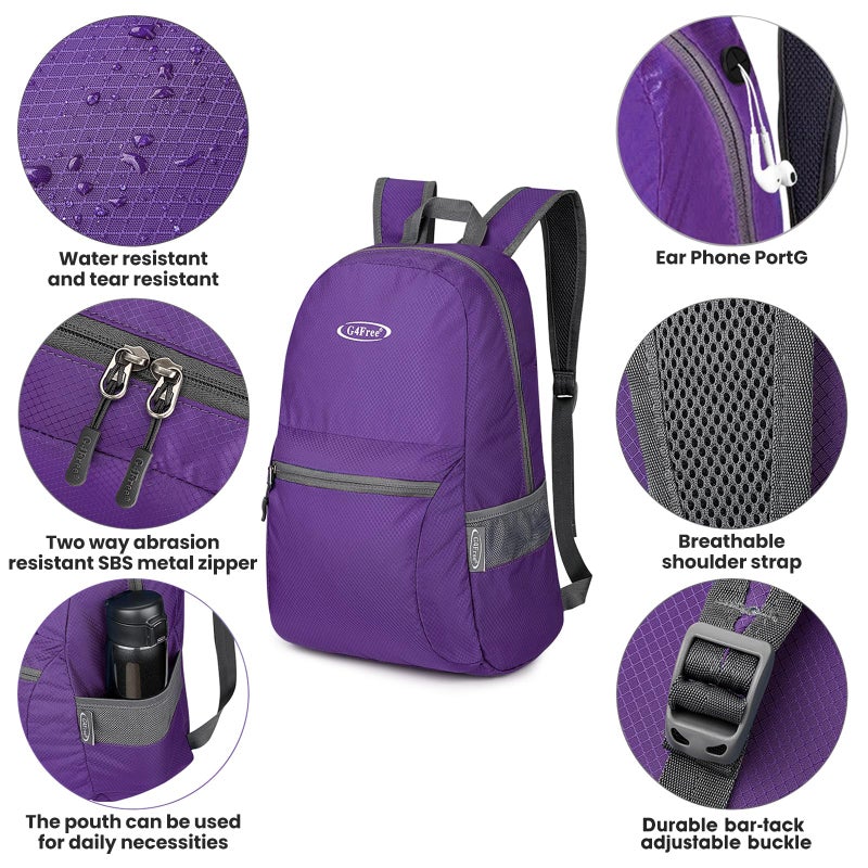 G4Free 20L Lightweight Packable Backpack Travel Hiking Daypack Foldable Backpack for Men Women - Image 3