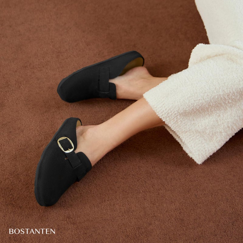BOSTANTEN Clogs for Women Wide Width Comfortable Suede Mules with Soft Footbed and Arch Support, Cute Slip On Potato Shoes Black - Image 3