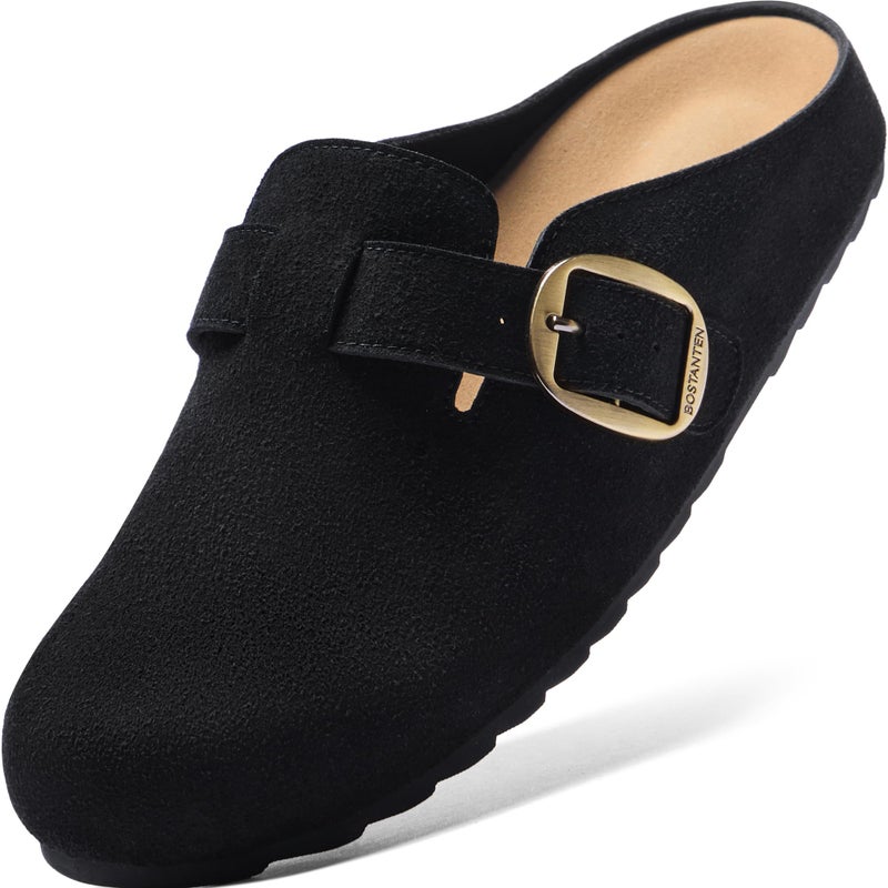 BOSTANTEN Clogs for Women Wide Width Comfortable Suede Mules with Soft Footbed and Arch Support, Cute Slip On Potato Shoes Black - Image 1