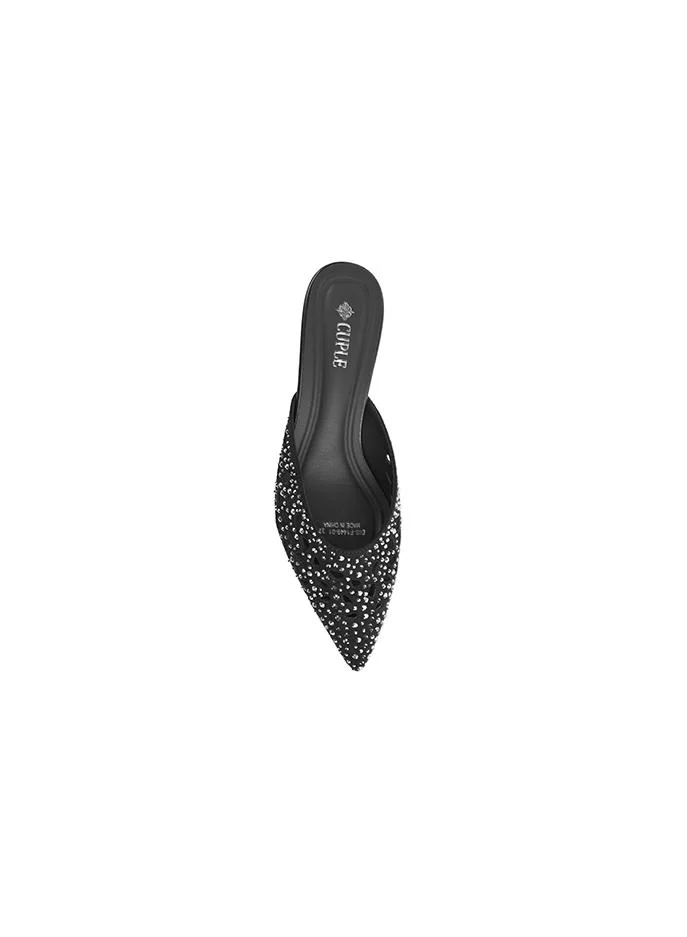 Cuple Black Women's Suede PU Heeled Shoes with Diamond Detail from Cuple for Women | Best Price UAE