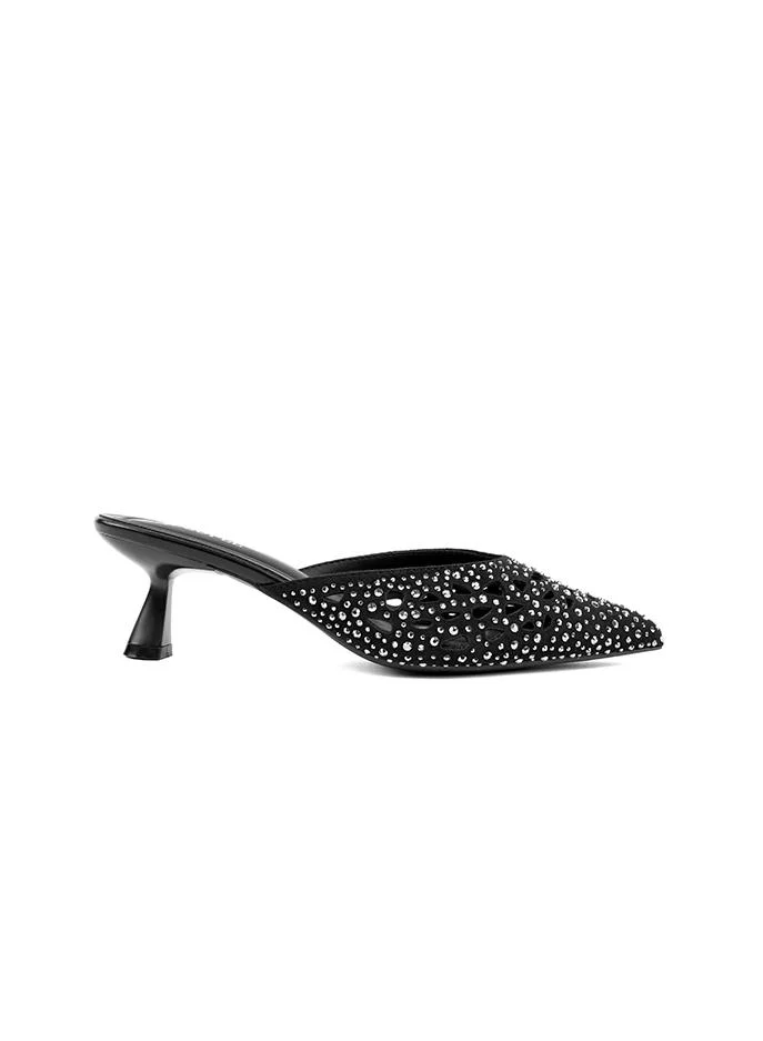 Cuple Black Women's Suede PU Heeled Shoes with Diamond Detail from Cuple for Women | Best Price UAE