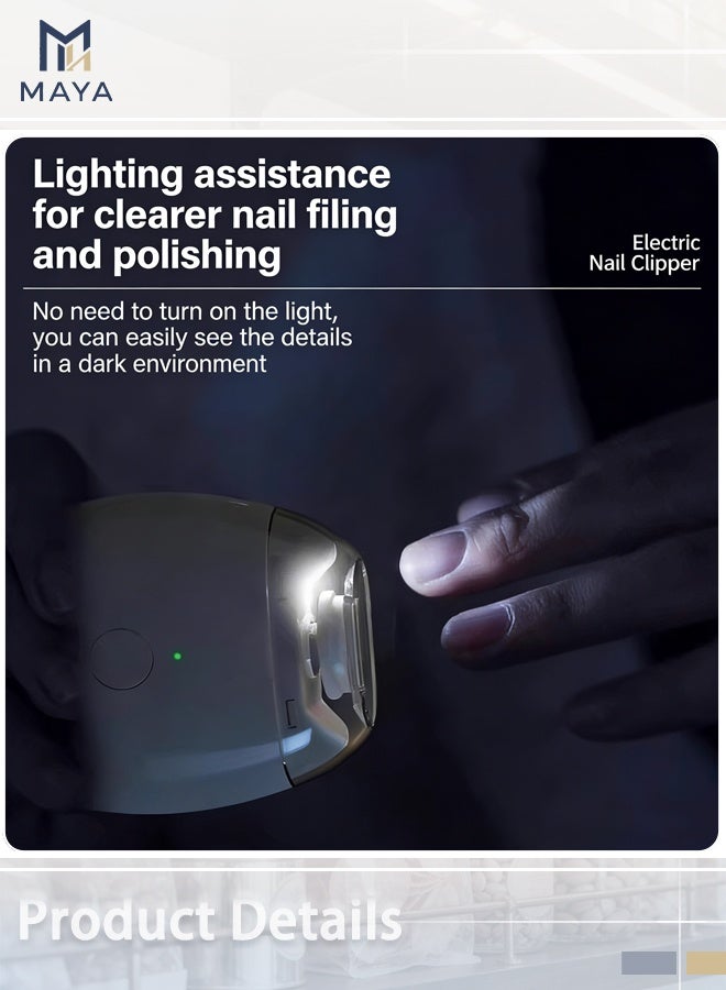 مايا مقص أظافر كهربائي مزود بإضاءة LED وشحن USB، أداة تشذيب أوتوماتيكية بثلاث سرعات لأصابع القدمين واليدين، آمن لكبار السن والأطفال، قابل لإعادة الشحن (الوحدة + كابل USB) - Image 4