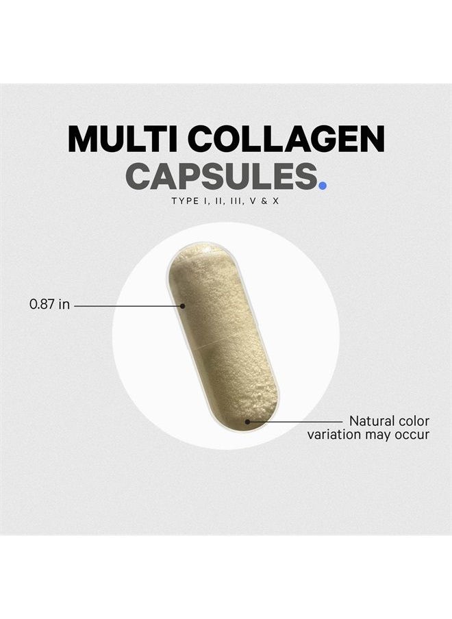 Multi Collagen Protein Capsules, Type I, II, III, V, X, Grass Fed & Hydrolyzed Collagen Pills Supplement, All in One Collagen, Bone Broth, Amla Berry Source of Vitamin C, Non-GMO, 90 Count