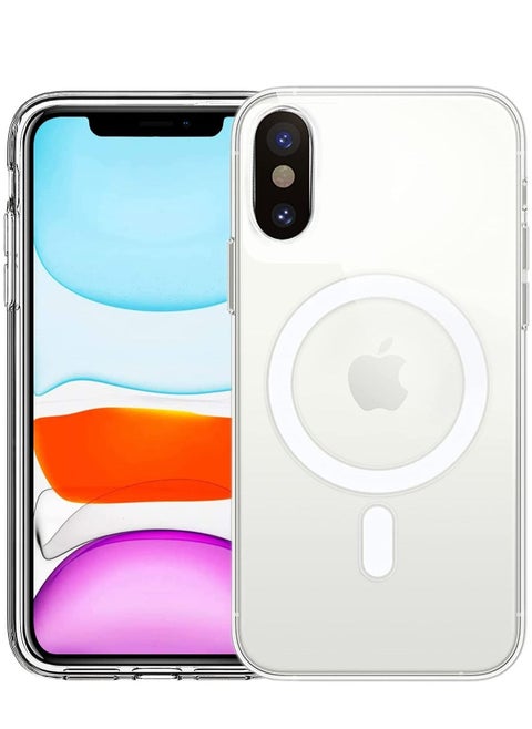 Clear Magnetic Case for iPhone X/Xs with Mag-Safe Wireless Charging, Soft Silicone TPU Bumper Cover, Thin Slim Fit Hard Back Shockproof Anti-Yellow Protective Case for iPhone Xs/X(5.8 inch)