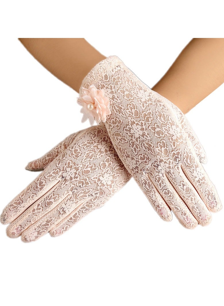 Ladies Lace Floral Gloves Elegant Short Lace Gloves for Wedding Opera Parties ,PINK  - Image 1