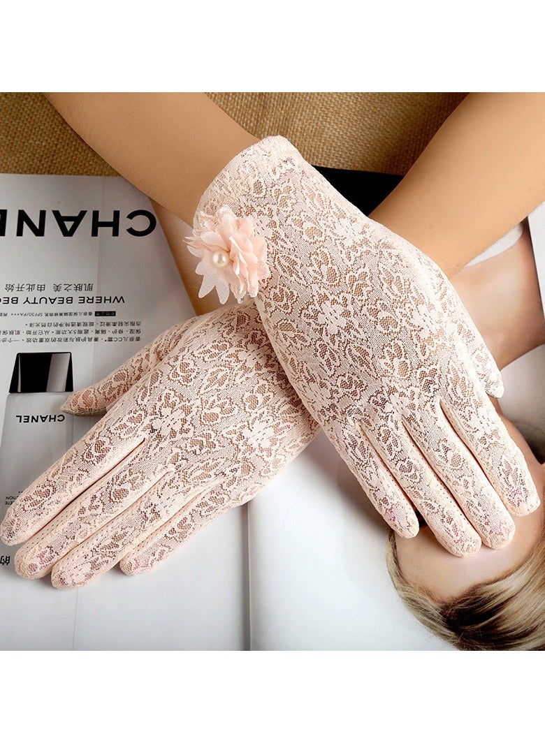 Ladies Lace Floral Gloves Elegant Short Lace Gloves for Wedding Opera Parties ,PINK  - Image 2