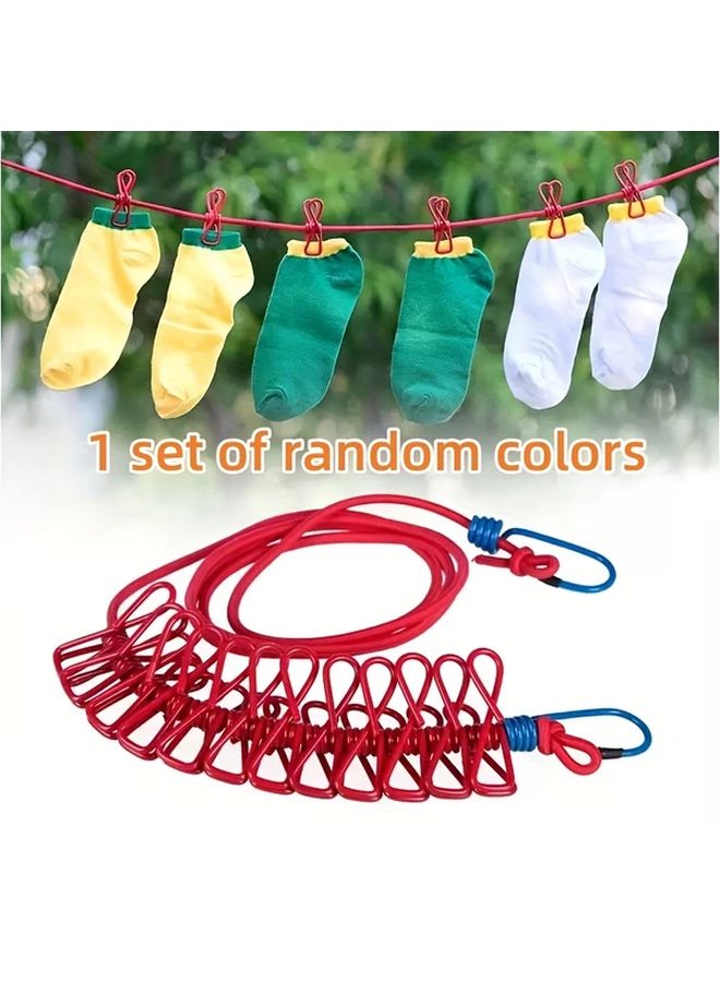 Portable Travel Clothesline With 12 Clips Random Color 1 Set Windproof Indoor Outdoor - Image 2