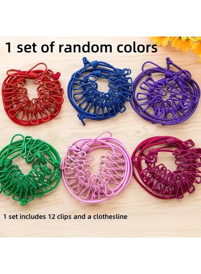 Portable Travel Clothesline With 12 Clips Random Color 1 Set Windproof Indoor Outdoor - Image 1