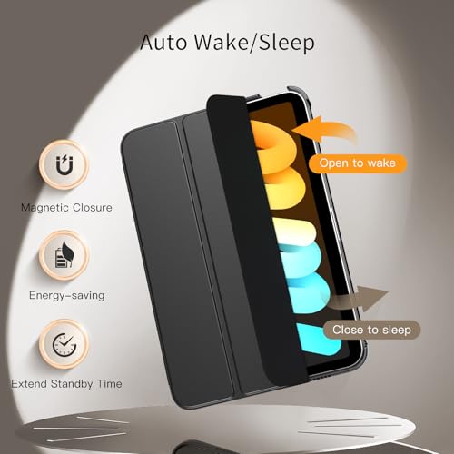 MoKo for iPad Mini 7 (A17 Pro) Generation Case 2024, iPad Mini 6 Case 2021, 8.3-inch Slim Lightweight Protective Hard Back PC Shell Stand Cover Support Touch ID, Auto Wake/Sleep, Black - Image 5