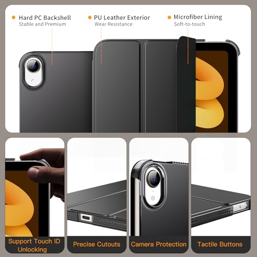 MoKo for iPad Mini 7 (A17 Pro) Generation Case 2024, iPad Mini 6 Case 2021, 8.3-inch Slim Lightweight Protective Hard Back PC Shell Stand Cover Support Touch ID, Auto Wake/Sleep, Black - Image 4