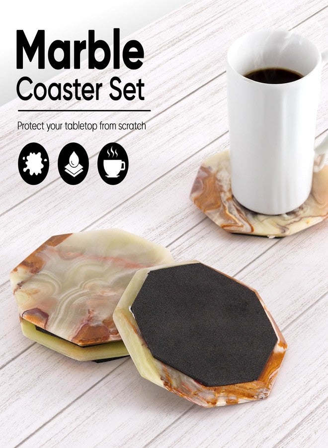 MARBLE RANGE Marble Coasters Set of 6 Handmade 3.5" Inches Green Onyx Drink Coasters for Coffee Table, Tea Cups, Coffee Mugs, and Office Desk - Image 3