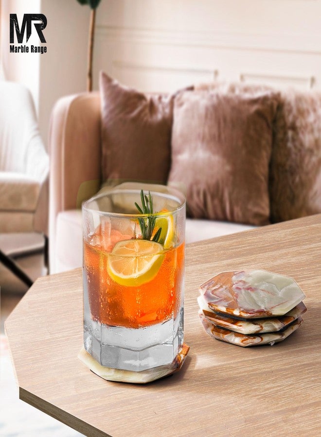 MARBLE RANGE Marble Coasters Set of 6 Handmade 3.5" Inches Green Onyx Drink Coasters for Coffee Table, Tea Cups, Coffee Mugs, and Office Desk - Image 2