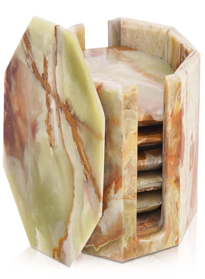 MARBLE RANGE Marble Coasters Set of 6 Handmade 3.5" Inches Green Onyx Drink Coasters for Coffee Table, Tea Cups, Coffee Mugs, and Office Desk - Image 1