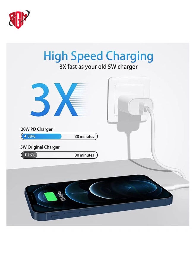 Fast Charger [Apple MFi Certified] 20W USB C PD Wall Charger Plug with 6FT Type C to Lightning Cord Compatible with iPhone 13/12/11/Pro Max/XS Max