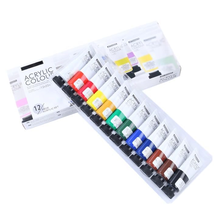 Artnery Acrylic Paints Set 12 x 22ml Tubes for Use On Artist Canvas, Craft Paint Colors for Wood, Canvas, Fabric and Ceramics - Image 1