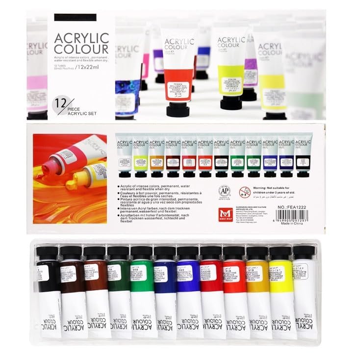 Artnery Acrylic Paints Set 12 x 22ml Tubes for Use On Artist Canvas, Craft Paint Colors for Wood, Canvas, Fabric and Ceramics - Image 2