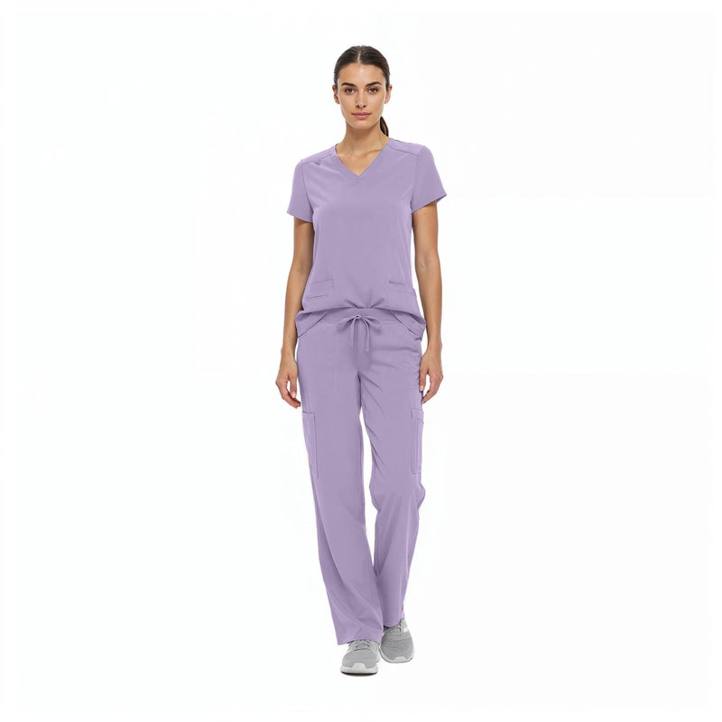 Natural Uniforms Women's Cool Stretch V-Neck Top and Cargo Pant Set (Lavender, X-Small-Petite) - Image 4