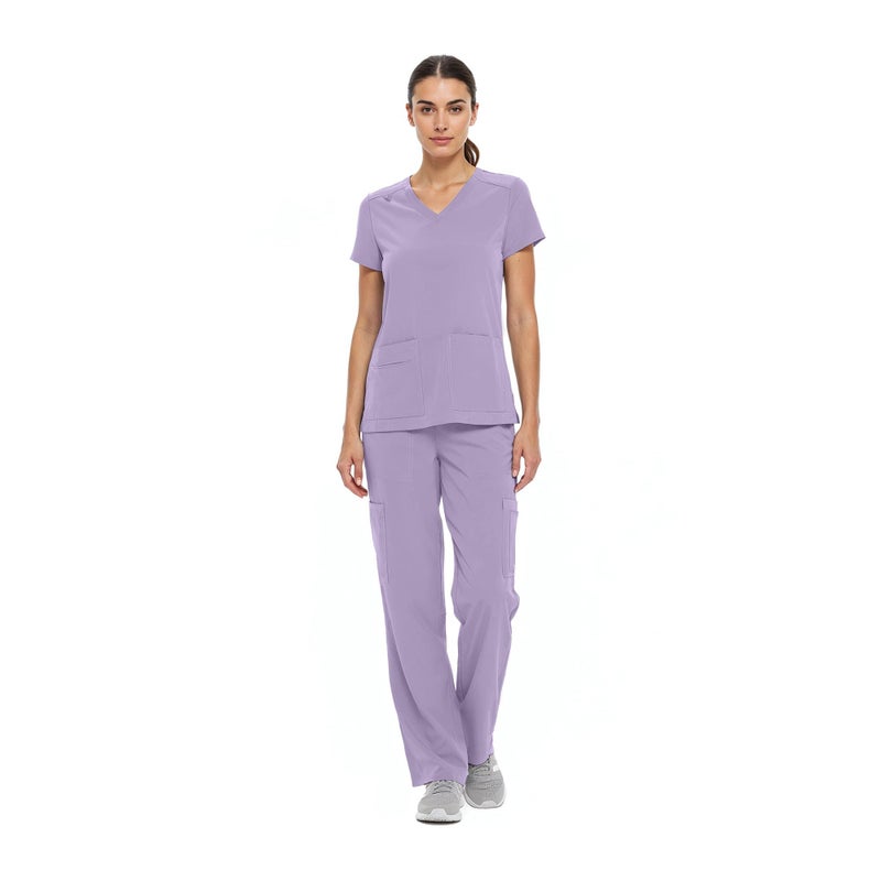 Natural Uniforms Women's Cool Stretch V-Neck Top and Cargo Pant Set (Lavender, X-Small-Petite) - Image 2