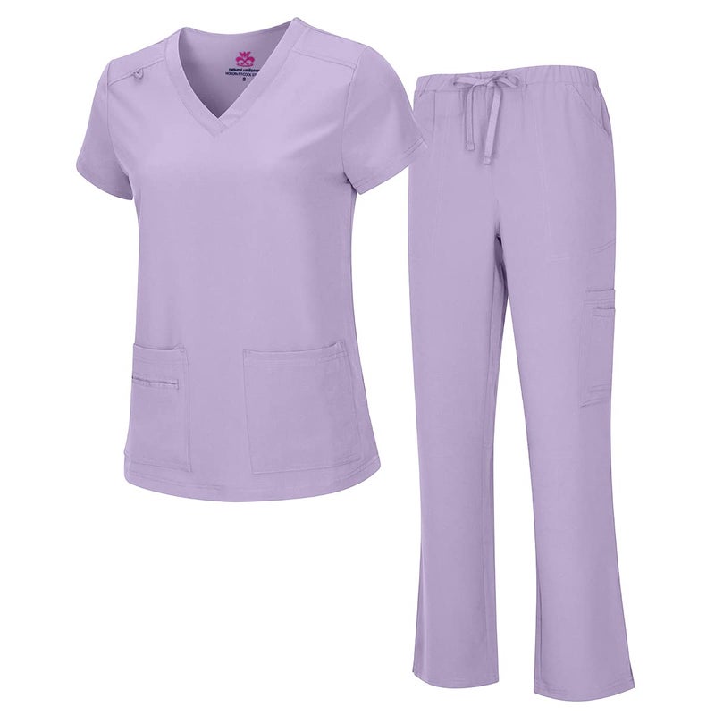 Natural Uniforms Women's Cool Stretch V-Neck Top and Cargo Pant Set (Lavender, X-Small-Petite) - Image 1