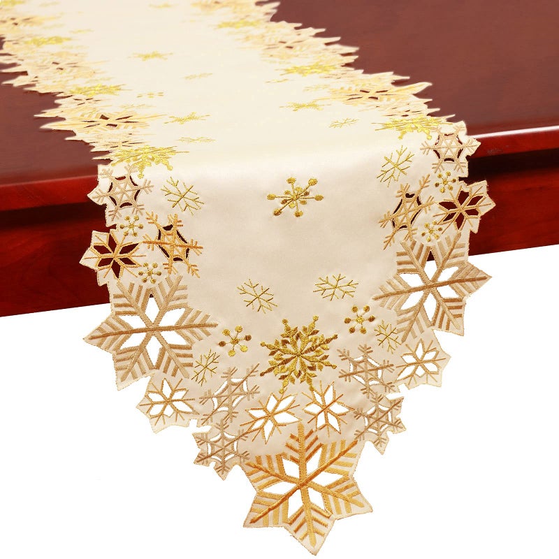 Simhomsen Embroidered Snowflakes Table Runners for Christmas Holiday and Winter (Gold  14 - Image 2