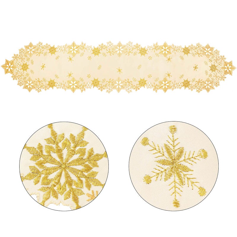 Simhomsen Embroidered Snowflakes Table Runners for Christmas Holiday and Winter (Gold  14 - Image 5