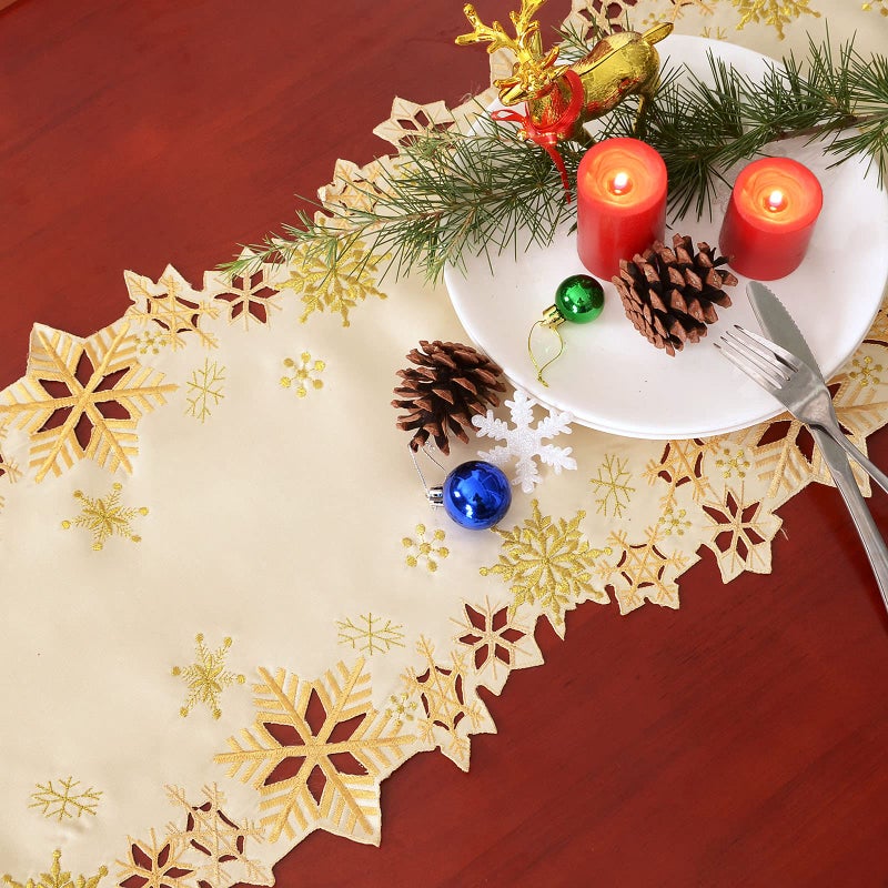 Simhomsen Embroidered Snowflakes Table Runners for Christmas Holiday and Winter (Gold  14 - Image 4