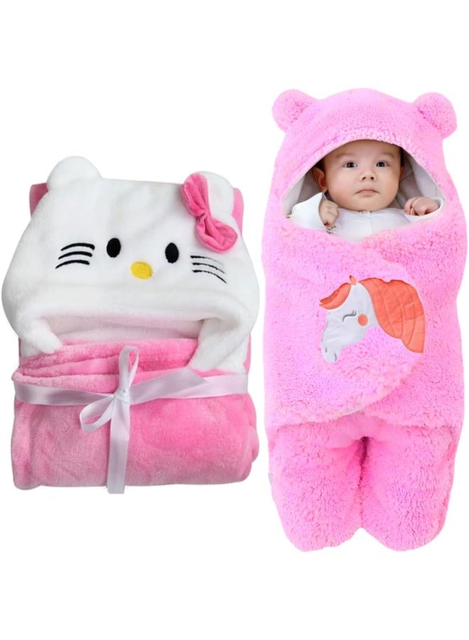 براندون بطانيات الأطفال حديثي الولادة من براندون، مجموعة كومبو من كيس نوم بغطاء للرأس ومنشفة حمام للأطفال من عمر 0 ​​إلى 6 أشهر للأطفال الأولاد والبنات، عبوة من قطعتين - Image 1