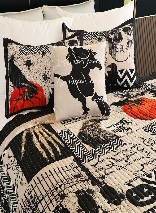 Cmfshape Halloween Quilt Set King Size,Black Orange Reversible Quilt Bedding Set 4PCS,Cat Pumpkin Spider Festival Themed Bedspread King,Decorative Bedding Coverlet with 3 Pillow Shams(Orange&Black,104"x90") - Image 3