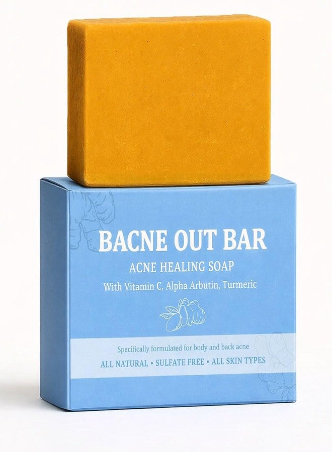 PARWENE Bacne Out Bar, Acne Healing Soap with Turmeric Vitamin C & Alphaarbutin, Natural Exfoliating Cleanser for Back, Face, Chest, Shoulders (1) - Image 1