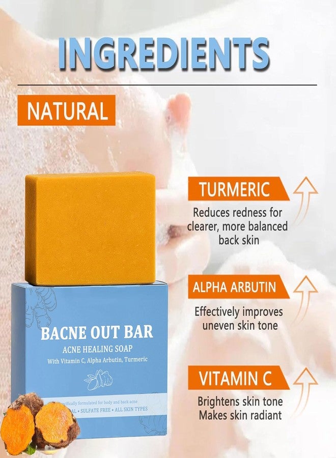 PARWENE Bacne Out Bar, Acne Healing Soap with Turmeric Vitamin C & Alphaarbutin, Natural Exfoliating Cleanser for Back, Face, Chest, Shoulders (1) - Image 2