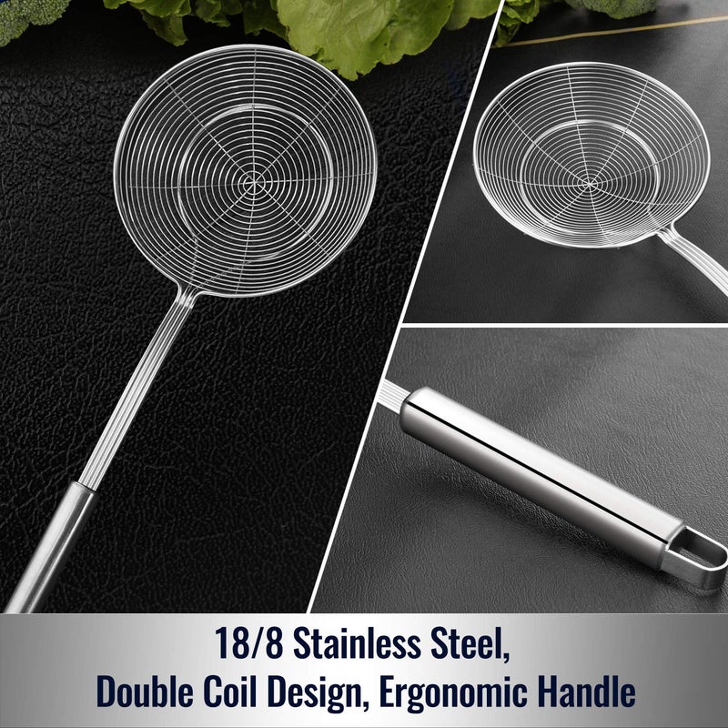 Hiware Solid Stainless Steel Spider Strainer Skimmer Ladle for Cooking and Frying, Kitchen Utensils Wire Strainer Pasta Strainer Spoon, 5.4 Inch - Image 3