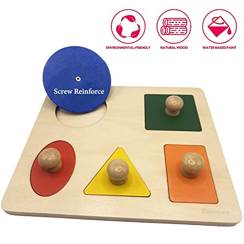 Buootooy Montessori Multi Shape Wooden Puzzle Toy Baby Toddler First Jumbo Wood Peg Educational Basic 5 Geometry Shape - Image 5